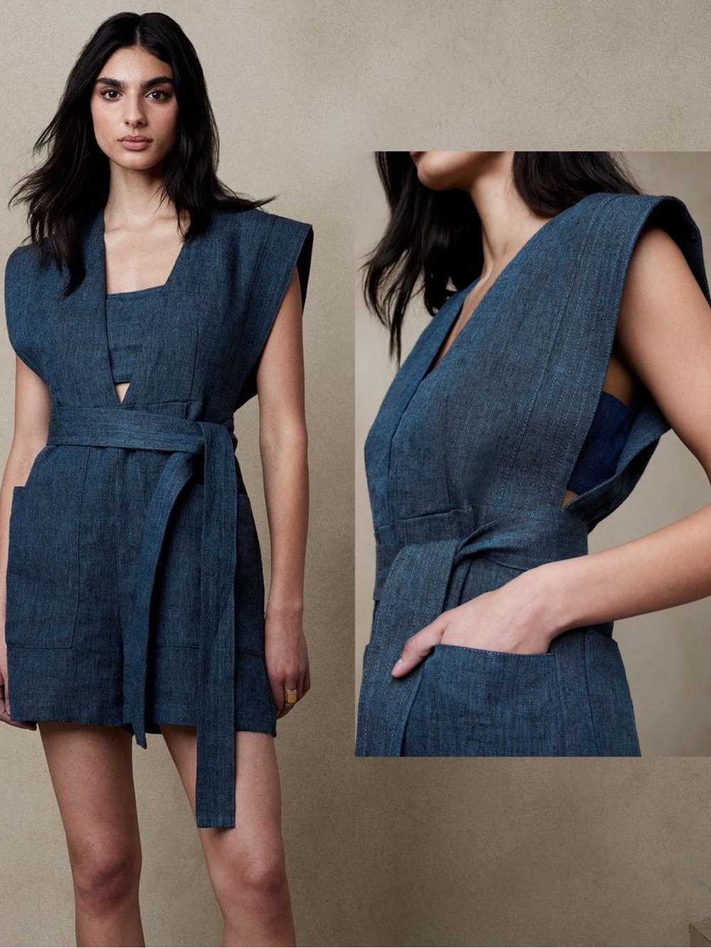 NWT! Banana Republic Blue 2pc Belted Chic Romper size 6